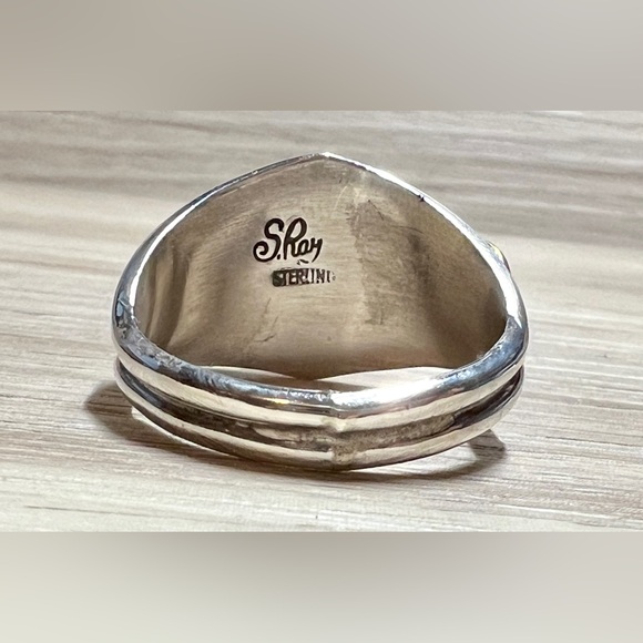 Vintage Designer S. Ray Sterling Silver & Gold Turquoise & CZ Ring, Size 11 - Picture 4 of 10